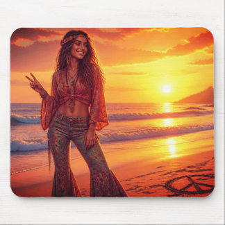 Ein freier Geist am Strand mit Schlaghosen Mousepad