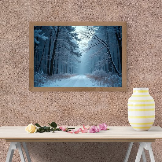 Ein friedlicher Pfad durch einen schneebedeckten W Poster