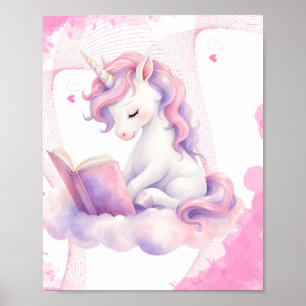 Ein friedliches Einhorn liest Poster