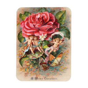 Ein Frohe Weihnachten-Vintage-Postkarte aus der vi Magnet