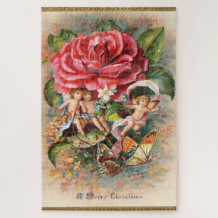 Ein Frohe Weihnachten-Vintage-Postkarte aus der vi Puzzle
