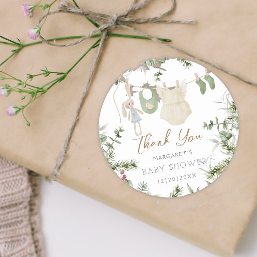 Ein froher Klein | Boho Girl Winter Baby Shower Runder Aufkleber