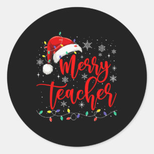Ein froher Lehrer leuchtet Red Weihnachtsmannmütze Runder Aufkleber