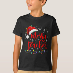 Ein froher Lehrer leuchtet Red Weihnachtsmannmütze T-Shirt