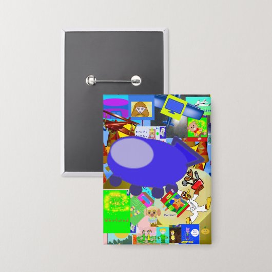 Ein froher Raumschiff-Cartoon Button (Vorderseite/Rückseite)