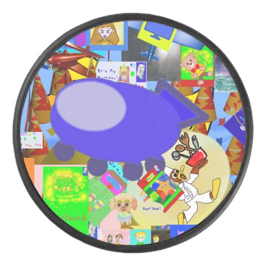 Ein froher Raumschiff-Cartoon Eishockey Puck (Vorderseite)