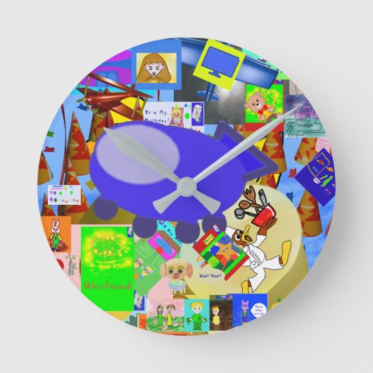 Ein froher Raumschiff-Cartoon Runde Wanduhr (Vorderseite)