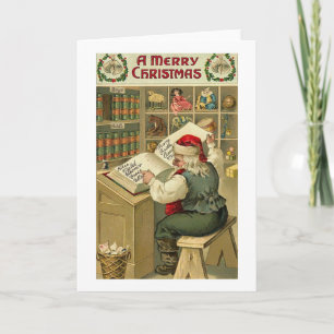 Ein froher Weihnachtsmann im Werkstatt-Grußkarte Feiertagskarte