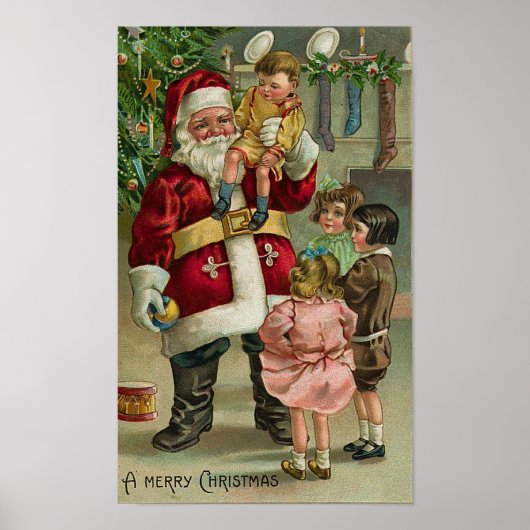 Ein froher Weihnachtsmann und Kinder Poster (Vorne)