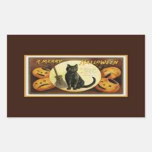 Ein frohes Halloween Black Cat und Pumpkins Brown Rechteckiger Aufkleber