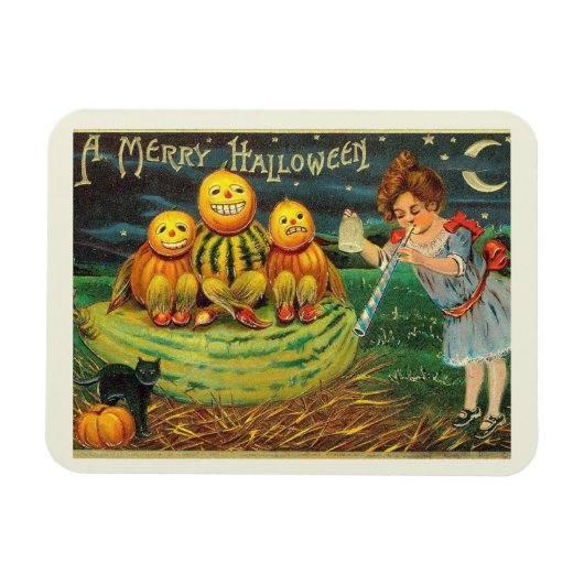 Ein frohes Halloween, Kürbislaternen, Mädchen, Vin Magnet (Horizontal)