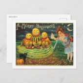 Ein frohes Halloween, Kürbislaternen, Mädchen, Vin Postkarte (Vorne/Hinten)