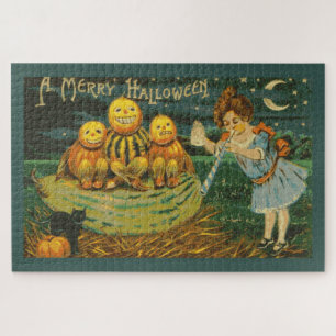 Ein frohes Halloween-Vintage Kürbis Puzzle