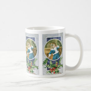 "Ein frohes Weihnachten" Mädchen in Blau Kaffeetasse