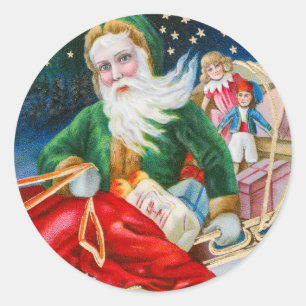 Ein frohes Weihnachten Vintage Weihnachtsmann Kind Runder Aufkleber