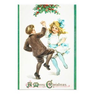 Ein frohes Weihnachtsfest - Vintage-Karte, tanzend Fotodruck