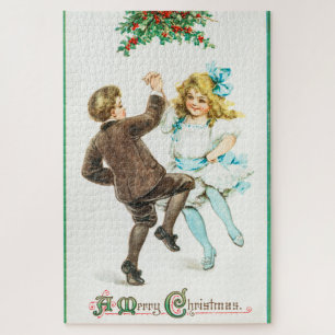 Ein frohes Weihnachtsfest - Vintage-Karte, tanzend Puzzle