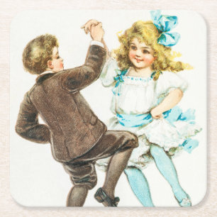 Ein frohes Weihnachtsfest - Vintage-Karte, tanzend Rechteckiger Pappuntersetzer