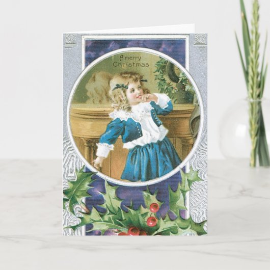 "Ein frohes Weihnachtsmädchen" in Blau Feiertagskarte (Vorderseite)