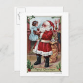 Ein frohes Weihnachtsmädchen in Blau Feiertagspostkarte (Vorne/Hinten)