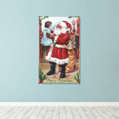 Ein frohes Weihnachtsmädchen in Blau Leinwanddruck (Insitu (Holzboden))