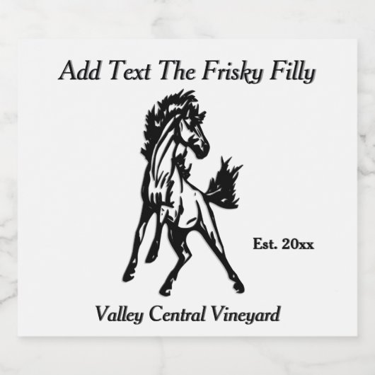 Ein fröhlich springendes Pferd 3 Textbereiche Schaumweinetikett (Einzelnes Label)
