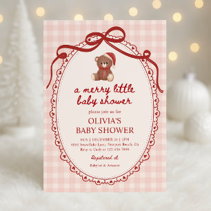 Ein fröhlicher kleiner Weihnachtsbär Gingham-Baby- Einladung
