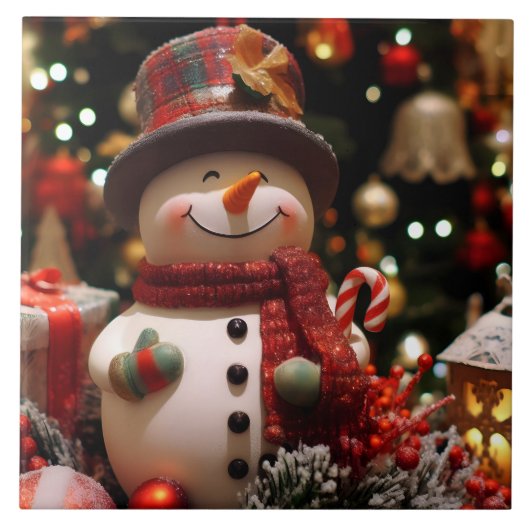 Ein fröhlicher Schneemann für Partys Fliese (Vorderseite)