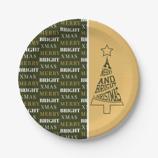 Ein fröhlicher und heller Weihnachtsbaum Grün und Pappteller (Vorderseite)