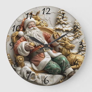 Ein fröhlicher Weihnachtsmann, der sich mit seinem Große Wanduhr