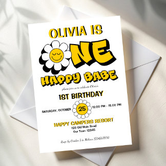 Ein fröhliches Babe Retro Déission 1. Geburtstag P Einladung