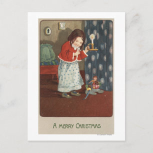 Ein fröhliches ChristmasGirl, das einen Feiertagspostkarte