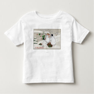Ein fröhliches ChristmasPeople, das Ferkel hält Kleinkind T-shirt