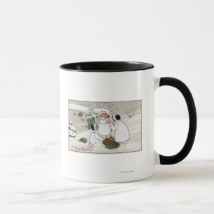 Ein fröhliches ChristmasPeople, das Ferkel hält Tasse