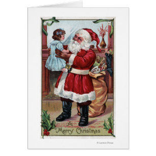 Ein fröhliches ChristmasSanta, das Mädchen im Blau