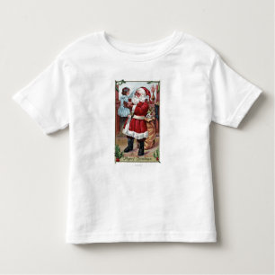 Ein fröhliches ChristmasSanta, das Mädchen im Blau Kleinkind T-shirt
