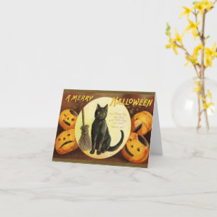 Ein fröhliches Halloween Schwarze Katze Kürbisse V Karte