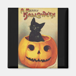 Ein fröhliches Halloween, Vintage schwarze Katze Magnet