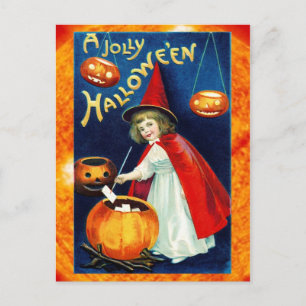 Ein fröhliches Halloween von der kleinen Hexe Feiertagspostkarte