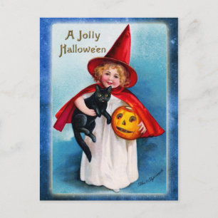 Ein fröhliches Halloween von der kleinen Hexe Postkarte