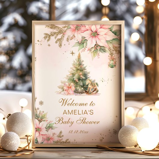 Ein fröhliches kleines Baby Dusche pink Weihnachte Poster