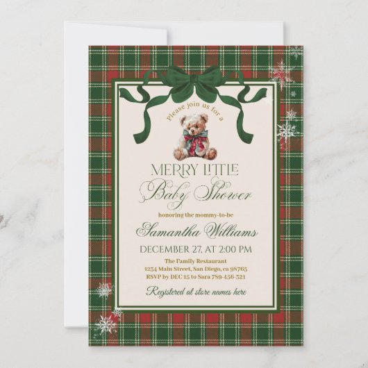 Ein fröhliches kleines Babyshower-Teddybär-Weihnac Einladung (Vorderseite)