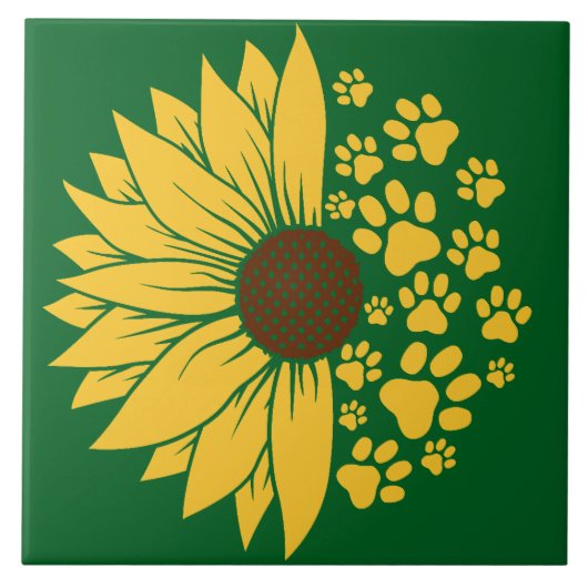 Ein fröhliches Paw Print Design in sonnigen Gelbtö Fliese (Vorderseite)