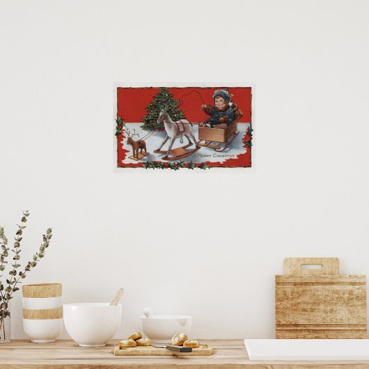 Ein fröhliches Weihnachtskid in einer Seifenschach Poster (Küche)