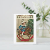 Ein fröhliches Weihnachtskind und Rockpferd Feiertagspostkarte (Stehend Vorderseite)