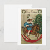 Ein fröhliches Weihnachtskind und Rockpferd Feiertagspostkarte (Vorne/Hinten)