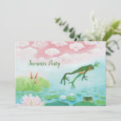 Ein Frosch springt in das Party des Teichsommers Einladung (Stehend Vorderseite)
