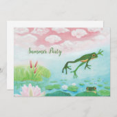 Ein Frosch springt in das Party des Teichsommers Einladung (Vorne/Hinten)