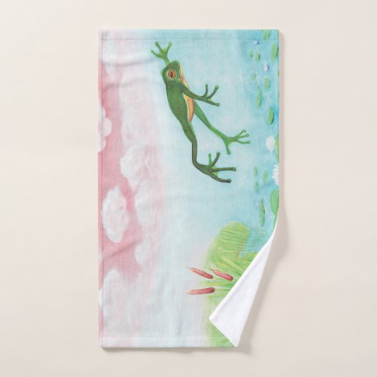 Ein Frosch springt in die Teichillustration Badhandtuch Set (Handtuch)