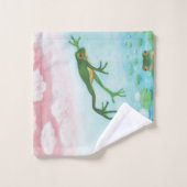 Ein Frosch springt in die Teichillustration Badhandtuch Set (Waschlappen)